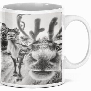 Holiday Christmas Reindeer Selfie Funny Double-Sided Ceramic Coffee Mug